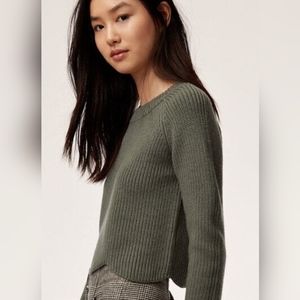 Green Aritzia Wilfred Sardou Scalloped Cropped Sweater - xs